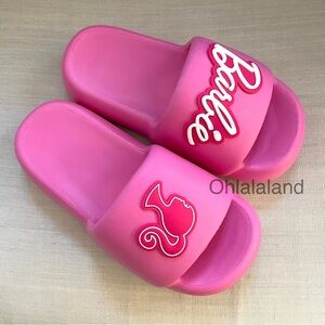 🩷 New Barbie WOMENS Hot Pink Logo Slides Sandals Slipper Shoes home 35 36 5 6